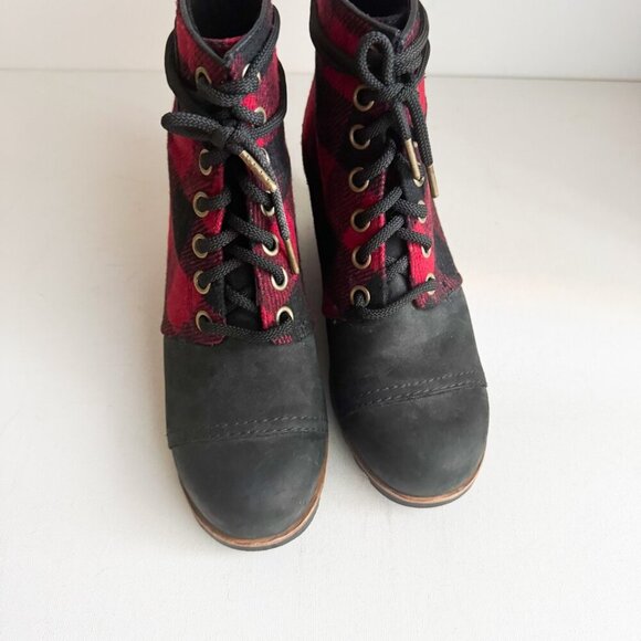 Sorel Buffalo Plaid Wool Leather Wedge Boots 9.5 - Picture 5 of 5